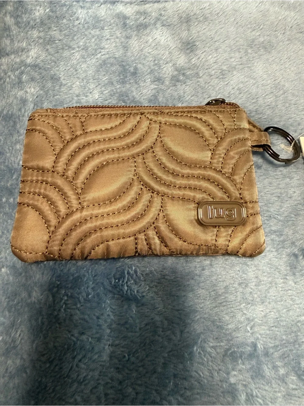 lug Quilted Zip Card Wallet Keyring in Taupe